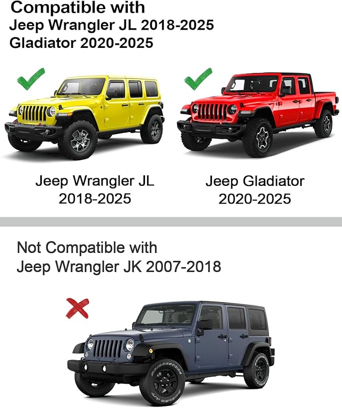 in-Channel Window Rain Guards Fit for Jeep Wrangler JL 2018-2026/Gladiator 2020-2026 Extra Durable Rain Guards Window Deflectors Vent Visors Vent Shades Visor Car Accessories