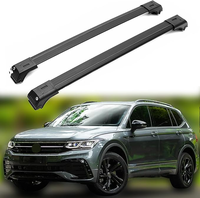 ERKUL Roof Rack Cross Bars for VW Volkswagen Tiguan 2018-2024 | Aluminum Crossbars with Anti Theft Lock for Rooftop | Compatible with Raised Rails - Black