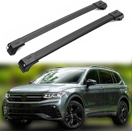 ERKUL Roof Rack Cross Bars for VW Volkswagen Tiguan 2018-2024 | Aluminum Crossbars with Anti Theft Lock for Rooftop | Compatible with Raised Rails - Black