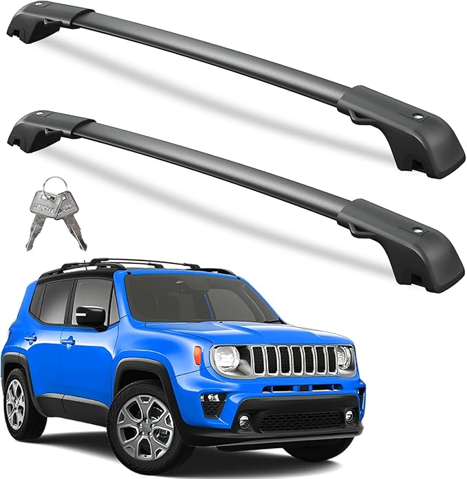 Lockable Roof Rack Cross Bars 220lbs Compatible with 2015-2024 Jeep Renegade (with Raised Side Rails), Heavy Duty Aluminum Roof Rails Crossbars Cargo Canoe Black Rooftop Cargo.