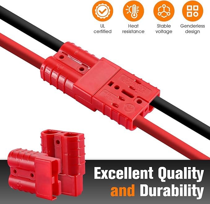 10 Pcs 6-8 Gauge 50 Amp Battery Quick Connect/Disconnect, Jumper Cable Plug Connector Kit for Recovery Winch, Forklift, Towing Systems(Red)