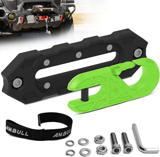 Towing Winch Fairleads with Tow Hook, Upgrade Al Hawse Fairlead with G80 Heavy Duty Forged Steel Winch Hook for Electric Winch, 33000lb Break Strength, for Synthetic Rope Recorvery, Blackgreen
