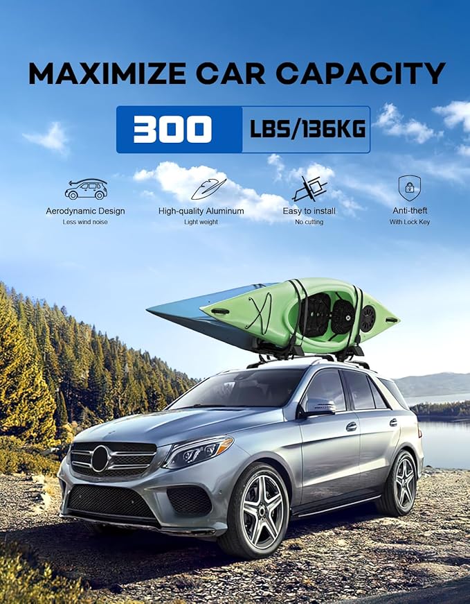 300lbs Roof Rack Cross Bars Compatible with Mercedes Benz GLE 2015-2025 with Raised Side Rails, Heavy Duty Aluminum Lockable Roof Rails Crossbars Cargo (Not for Panoramic sunroof)