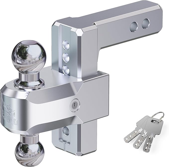RENO Adjustable Trailer Hitch, Fits 2 inch Receiver Hitch 6" Rise/Drop Tow Hitch, Heavy Duty 2" & 2-5/16" Ball Hitches with 12,500 LBS GTW (1 Pack, Aluminum)