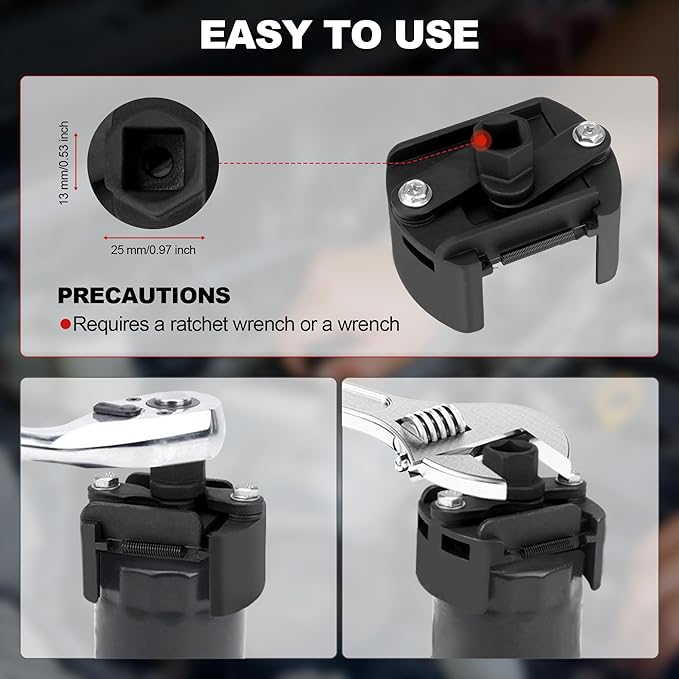 Adjustable Oil Filter Wrench 2 Pcs, 60-80 & 80-105 mm (2.36-3.15 & 3.15-4.13 inch), Heavy Duty Universal Oil Filter Removal Tool 1/2 inch Drive, Cap Style Oil Filter Tool Perfect Fits