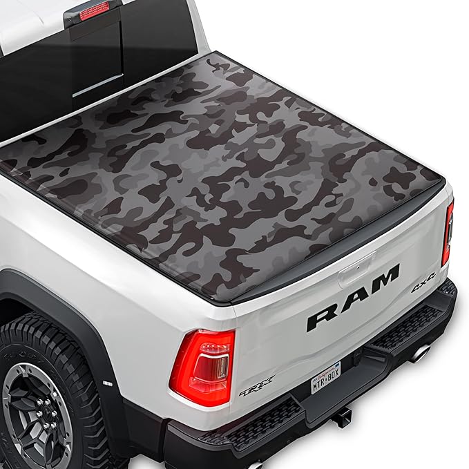 Camo Tonneau Cover for Ram 1500 (2009-2025) / Ram 2500 & 3500 (2009-2025) with Extra Short 5.7 ft Bed Length, Soft Roll-Up All-Weather Retractable Truck Bed Cover Urban Camo (NO RAMBOX)