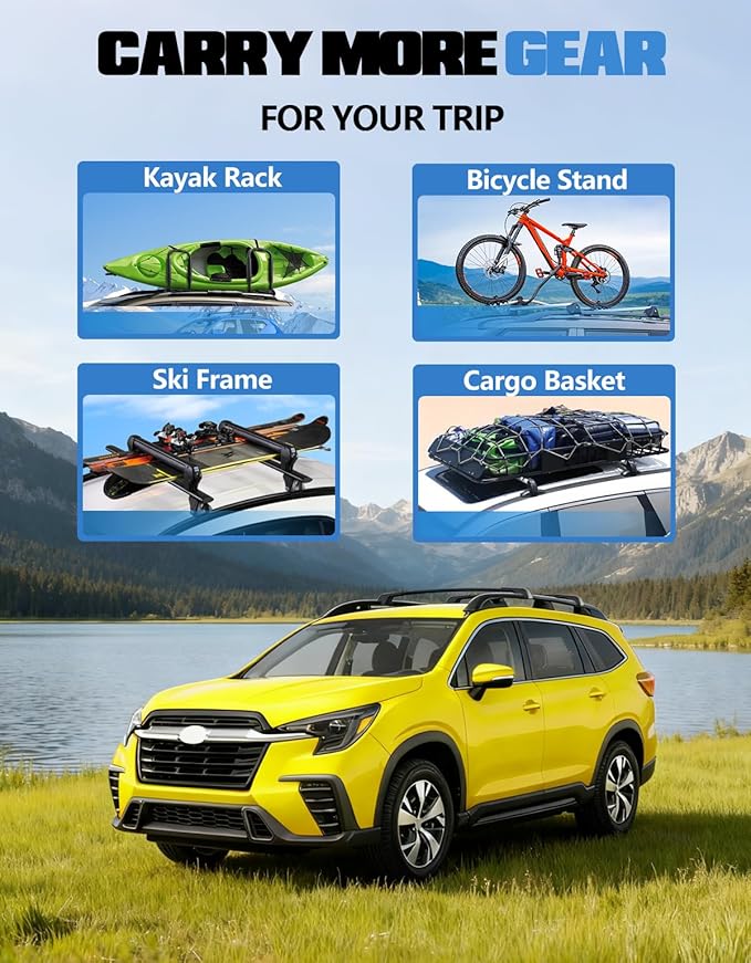 FengYu 300lb Roof Rack Cross Bars Compatible with Subaru Ascent 2019-2026 Heavy Duty Lockable Aluminum Roof Rails Crossbars Cargo Bars Canoe Snowboard Rooftop Black Carrier Luggage