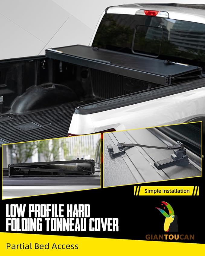 Flip-up Hard Folding Tonneau Cover compitable with 2019-2025 Dodge Ram 1500 New Body Style 6.4ft(76.3") Bed w/o RamBox, Low Profile Style
