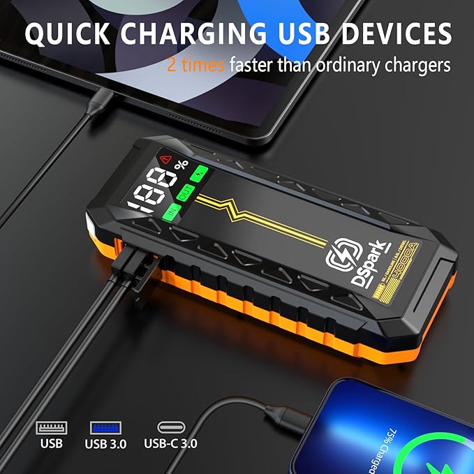 G69H 4000A Jumper Starter Portable,24000mAhJump Starter Battery Pack(All Gas,Up to 8.5L Diesel Engine),12V Portable Jump Starter with USB Quick Charge LED Flashlight Compact Storage Case