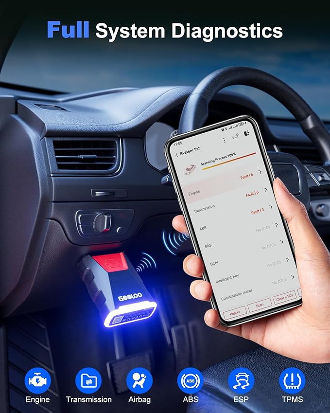 GOOLOO DEEPSCAN DS200 OBD2 Scanner Diagnostic Tool, Bluetooth Wireless All System Diagnostics for iOS & Android, Bi-Directional Control, 8+ Hot Reset, Code Reader, Live Data & Performance Test