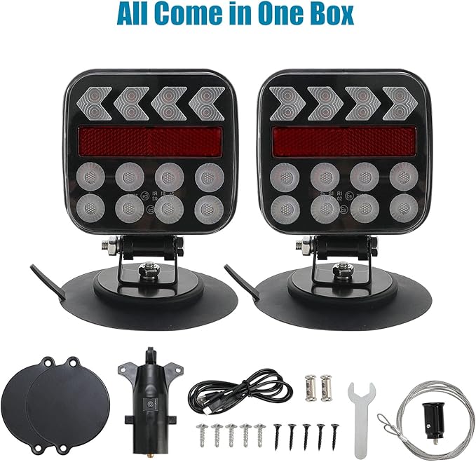 SUNPIE Trailer Lights Wireless LED Trailer Light Kit with Rechargeable Retrore Flectors Adjustable Magnetic Type C Towing Light Kit for Trucks, Boat, RV, Vehicle, Caravan