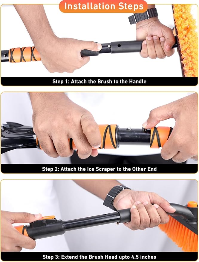 EcoNour 36" Extendable Snow Brush and Ice Scraper | 3-in-1 Telescopic Snow Removal Brush with 360° Rotating Head for Car Windshield | Ice Scraper for SUV, Truck, and Car | Winter Car Accessories