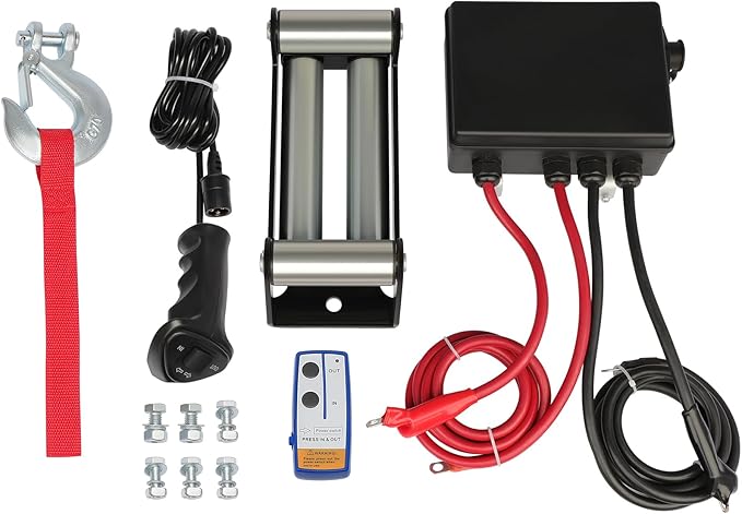 8000LBS electric winch kit, 8000LBS ATV winch UTV Truck winch, 12V winch 8000LBS Steel Cable Winch, with Wireless and Hand Remote Controller & Control Box Assembly & 4-way Roller Fairlead