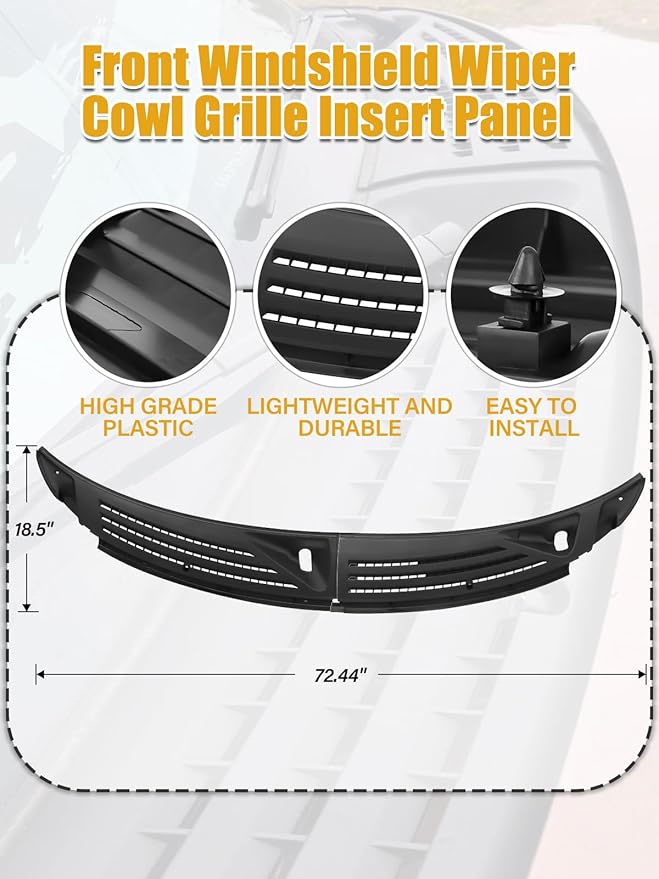 Front Windshield Wiper Cowl Grille Insert Panel Compatible with Ford F150 2009-2014 OE-Style Replaces for BL3Z15022A68A BL3Z15022A69A, Left+Right Cowl Top Cover Vent Panel without Hoses and Nozzles