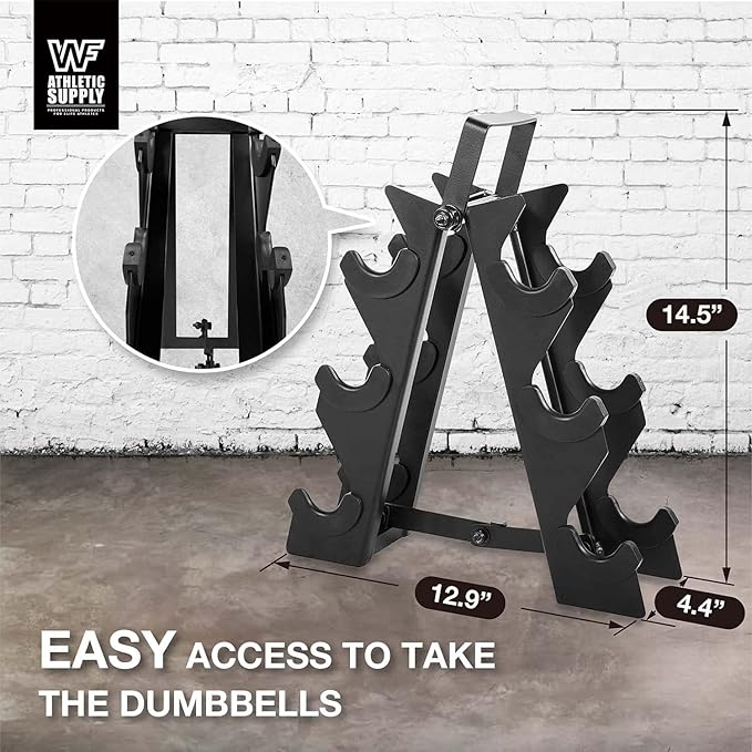 WF Athletic Supply Black Neoprene Dumbbell Set, Non-Slip & Hex Shape, Great for Muscle Toning, Strength Building & Weight Loss; Sizes, Dumbbells Only & w/Rack Options Available