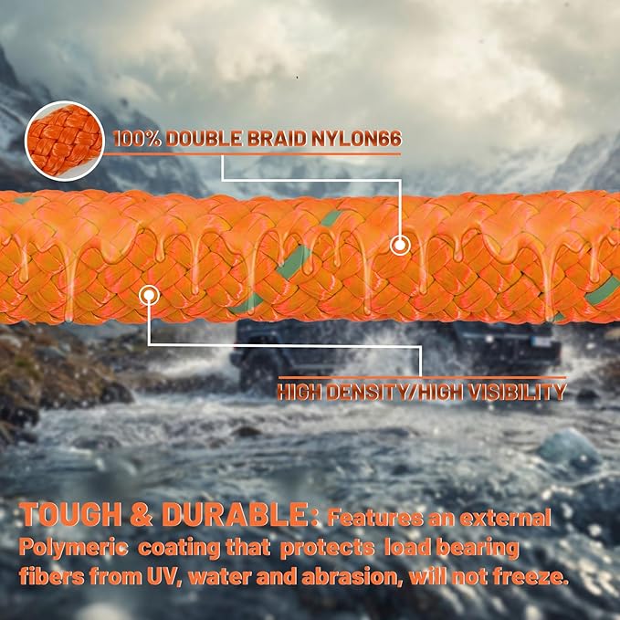 7/8" x 30ft Heavy-Duty Kinetic Recovery Rope – 31,700lbs Break Strength – Ideal for Trucks, SUVs, Jeeps, UTVs, ATVs & Tractors (Orange)