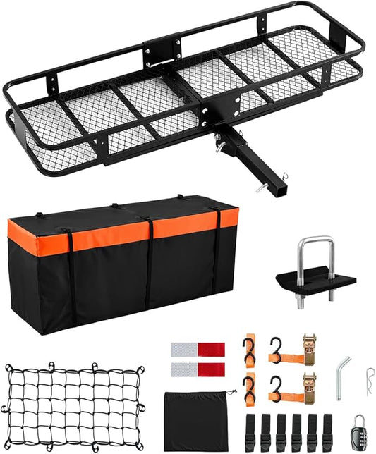 VEVOR 60" x 20" x 6" Hitch Cargo Carrier, 500 lbs Capacity with Cargo Net & Waterproof Cargo Bag, Folding Hitch Mount Cargo Carrier Basket with Hitch Lock for 2" Receiver, Fit for SUVs