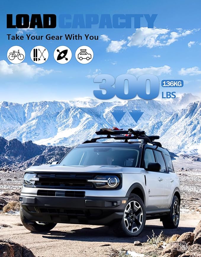 FengYu 300lb Lockable Roof Rack Cross Bars Compatible with Ford Bronco Sport Base & Bigbend & Outer Banks & Badlands & First Edition 2021-2025 Aluminum Crossbars Rails Cargo Racks Luggage