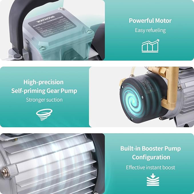 WATNOVA Portable Electric Refrigeration Oil Pump - HVAC Oil Pump Tool for Commercial Systems | Exceed The Efficiency of Hand Pump | Compact Design with High-Precision Gear Pump & Turbo Boost