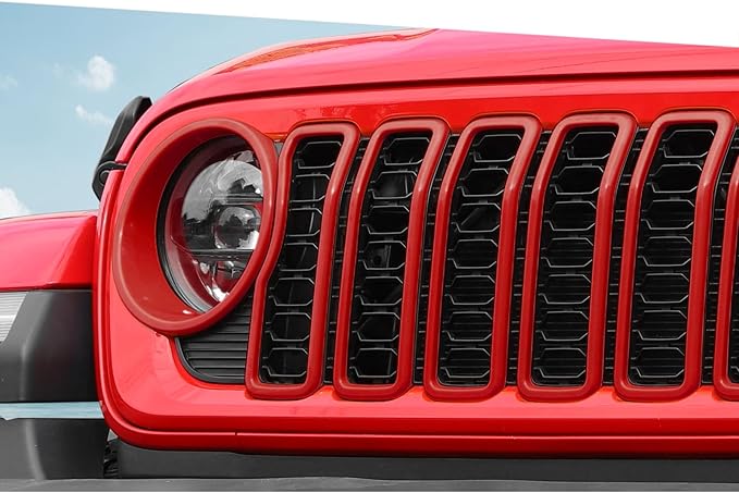 Jimen for 2024 Jeep Wrangler 4xe grill inserts, 9PCS Headlight Cover & Grille Insert Compatible with Jeep Wrangler JL JLU 2024+, NOT FIT JL Sport/Sport S (Red)