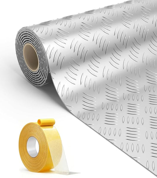 4' x 10' PVC Floor Mat, Enhanced Thickness Linear Rib PVC Protector | Non-Slip Walkway for Entryway, Workbench, Gym & Basement (Silver)