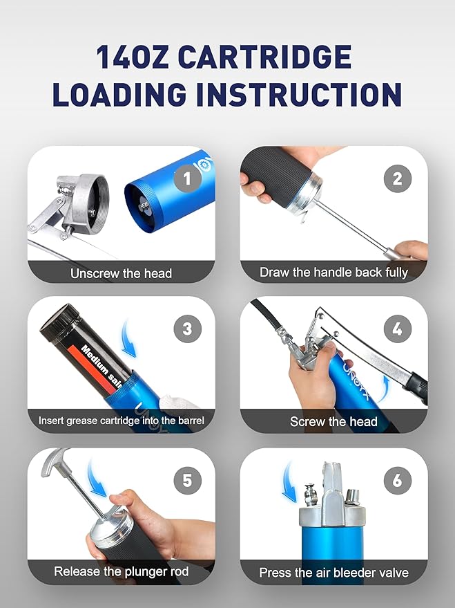 8000 PSI Grease Gun, Heavy Duty Lever Action Greese Gun 14oz, Aluminum Grease Gun Kit with Hose & Standard Coupler & Needle Nose Adapter