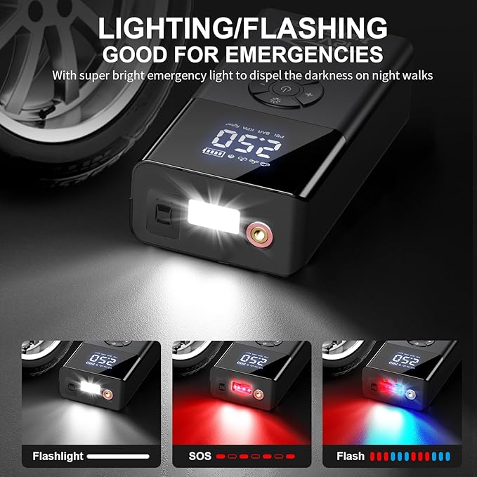 Jump Starter with Air Compressor, 8000A 180PSI, Portable Car Battery Jump Starter (All Gas/12L Diesel) 12V Automobile Jump Box Pack Chargers with Jumper Cables, 4-Mode LED Lights (Black)