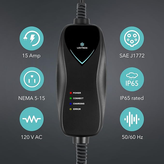 Lectron EV Charger, 16 ft Extension Cord & J1772 Cable - Portable Electric Car Charger for J1772 EVs and Plug-in Hybrid Vehicles