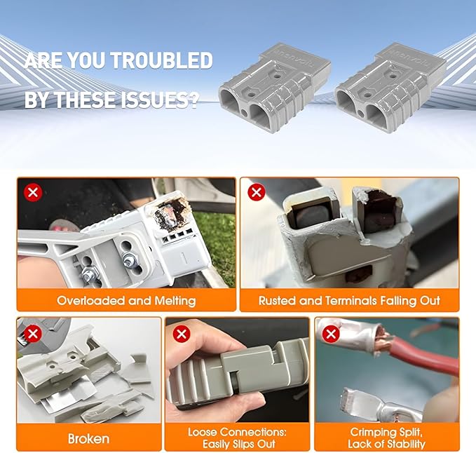 Connector, Quick Connect/Disconnect Battery Plug Connector Interchange Genderless Design Suitable for Car Trailer Winch Hoist Motor Electrical Equipment (Grey 50A 4 Pack 10-12 AWG)