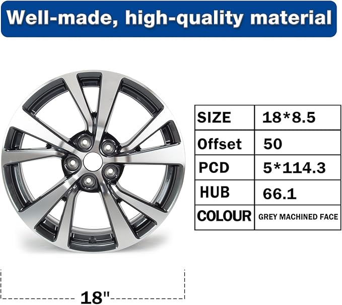 New 18"x8.5'' Aluminum Alloy Replacement for OE Wheel Rim Compatible with Nissan-Maxima 2016-2018, 62721, PCD 5x114.3