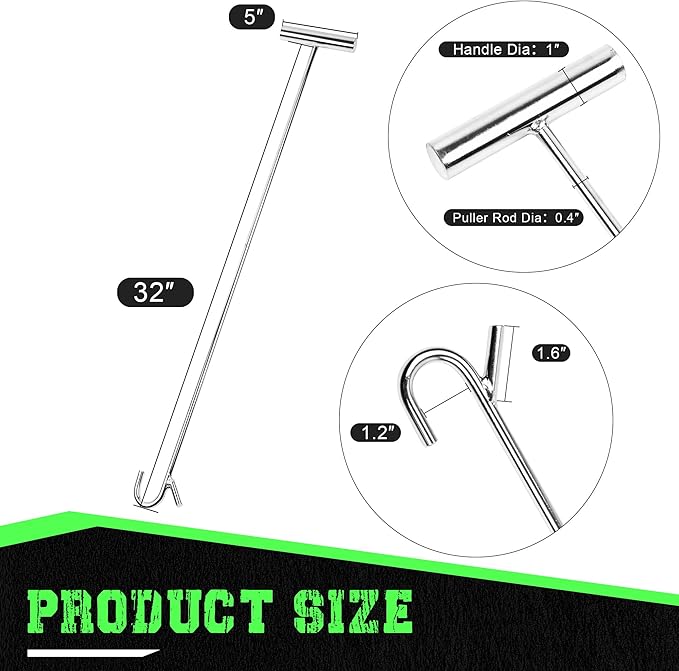 5th Wheel Pin Puller, 32" Solid Steel Chrome Plated 5th Wheel Puller Hook, Heavy Duty 5th Wheel Puller w/Hook, 1 Pack