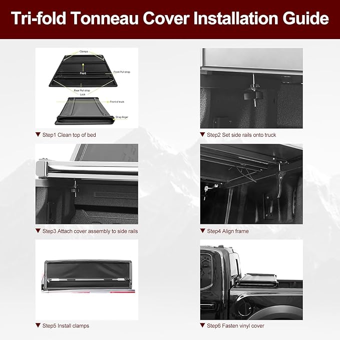 Kikito Vinyl Soft Tri-Fold Truck Tonneau Cover for 2016-2025 Tacoma with 5ft (59.8in-60.5in) Bed