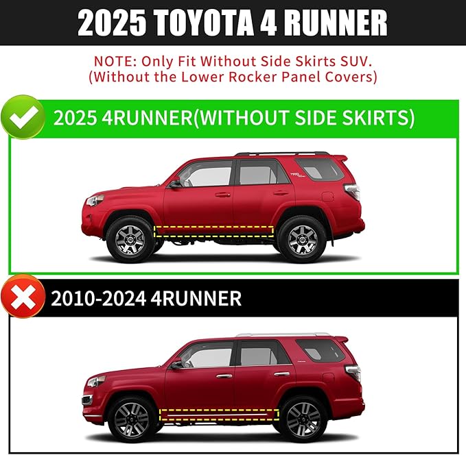 Running Boards Compatible with 2025 2026 Toyota 4Runner(Without Side Skirts), Dual-Stage Textured Black Powder Coated, 4Runner 4 Inch Drop Down Side Steps Made with Carbon Steel.