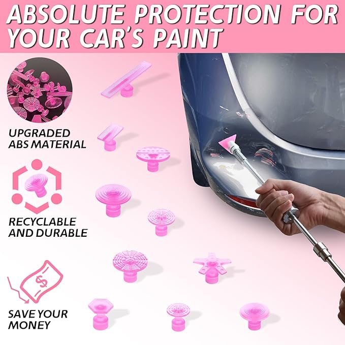 Car Dent Puller Kit, Paintless Dent Remover Tool with High Viscosity Puller Tabs & Glue Sticks Hot Glue Gun, 2-in-1 Slide Hammer T-bar, PDR Tools Set for Car Dent Repair Hail Damge or Door Dings