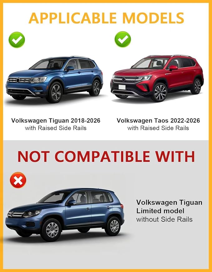 Tuyoung 330lbs All-Aluminum Roof Rack Cross Bars Compatible with Volkswagen VW Tiguan 2018-2026 (Not for Limited) & Taos 2022-2026, Lockbale Heavy Duty Roof Rails Crossbars Rooftop Luggage Accessories