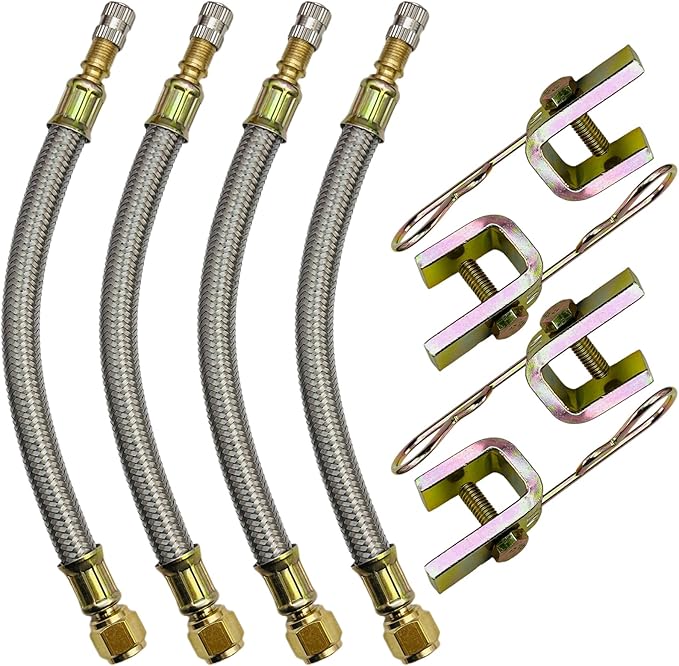Valve Stem Extenders,4Pcs 7"/180mm Flexible Hexagon Base Valve Stem Extensions,Stainless Steel Tire Extenders Braided Valve Extenders Adaptors Universal for Most Car Truck Trailer RV Vehicles