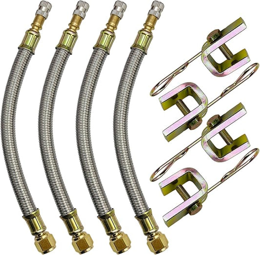 Valve Stem Extenders,4Pcs 7"/180mm Flexible Hexagon Base Valve Stem Extensions,Stainless Steel Tire Extenders Braided Valve Extenders Adaptors Universal for Most Car Truck Trailer RV Vehicles
