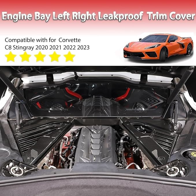 2Pcs Engine Bay Panel Cover,Carbon Fiber Pattern Rear Engine Covers Left Right Engine Case Guards Protector Compartment Filler Covers for Corvette C8 Stingray 2020+ for C8 Z06 2023+