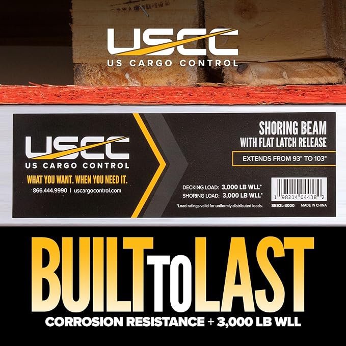 US Cargo Control E Track Load Bar 93"-103", 3,000 LBS Working Load Limit, Adjustable Aluminum Load Bars for Semi Trailers & Box Trucks, Shoring Beam or Decking Beam with Side Flat Latch