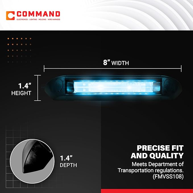 Command Electronics 12V LED Exterior Extruded Porch Light – Surface Mount Utility – IP67 Rating OEM RV, Camper, Bus, Truck, & Trailer – 8"x1.4"x1.4" – Black Case/Blue Light 2-Pack