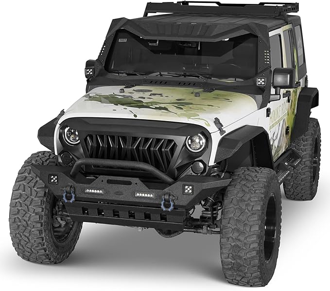 u-Box Wrangler Front Armor Cover Skid Plate Texured Black Steel for Jeep Wrangler JK 2007-2018 2/4 Door