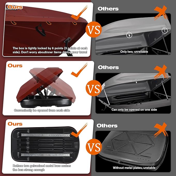 Red Rooftop Cargo Box Carrier Large 13 Cubic Feet Car Top Mount Travel Luggage Storage, Dual Side Opening, Roof Cargo Boxes Waterproof Rooftop Storage Box Extra Keys, Straps