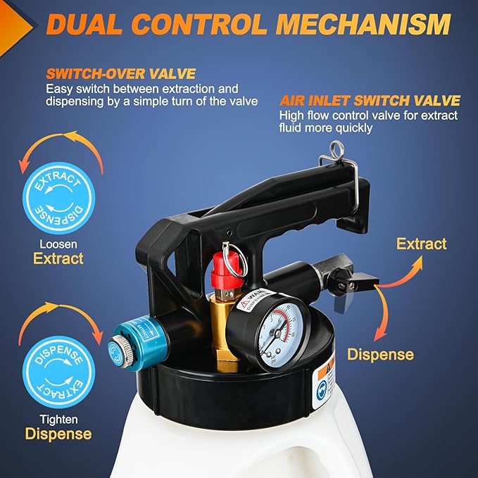 GOOACC Transmission Fluid Pump Kit 6L Automotive Pneumatic Oil Fluid Extractor ATF Refill Dispenser Transfer Pump with 15 ATF Filler Adapters 1.6 Gal 2 Ways Vacuum Fluid Evacuator Oil Change Tool Set