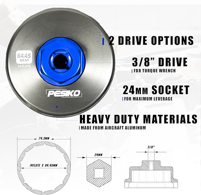 64mm Oil Filter Wrench and Drain Hose for Toyota, Lexus and Scion 2.0-5.7L Engine Cartridge Style Oil Filter Remover Tool