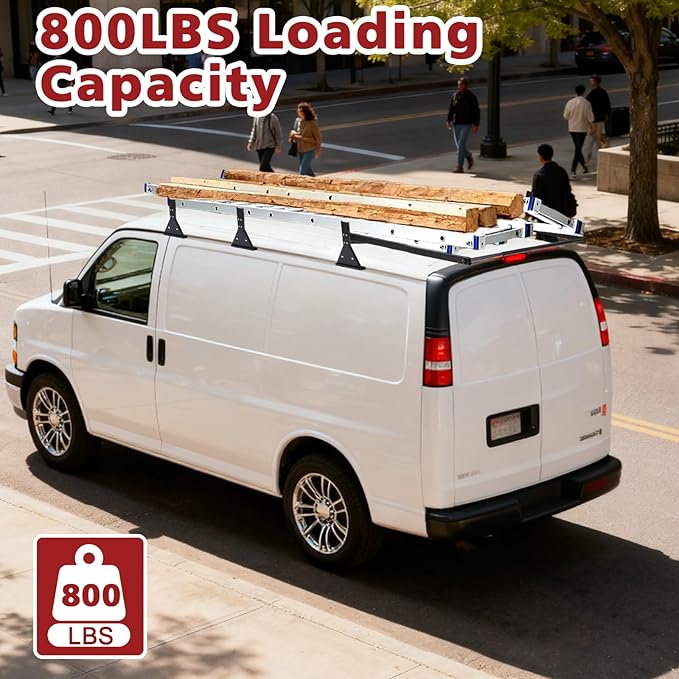 hightall Universal Van Ladder Rack with Roller,Adjustable Length 57-70" with Cargo Stoppers for Van with Rain Gutter,Compatible with Chevy Express 1500 2500 3500 Ford Econoline GMC Savana