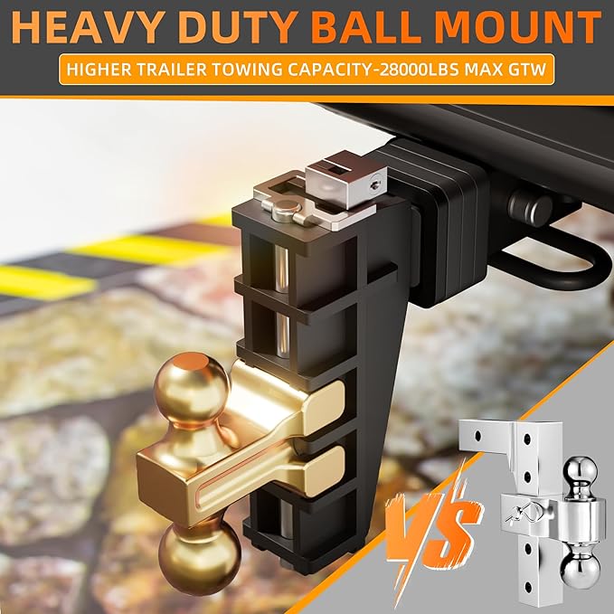 LOCAME Adjustable Trailer Hitch, Fits 2.5-Inch Receiver, 6-Inch Drop/Rise Drop Hitch, 28,000 LBS GTW-Tow Hitch for Heavy Duty Truck, Solid Ball Mount, LC0078