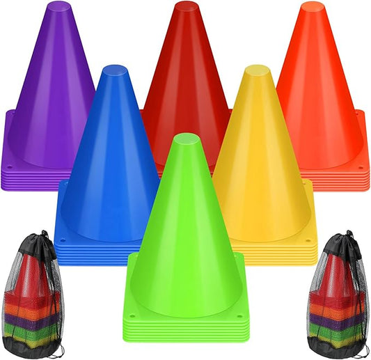 Leelosp 48 Pack 7" or 9" Plastic Traffic Cones Agility Field Marker Soccer/Safety/Sports/Training Cones for Skating Basketball Football Practice Drills Themed Party Decorations