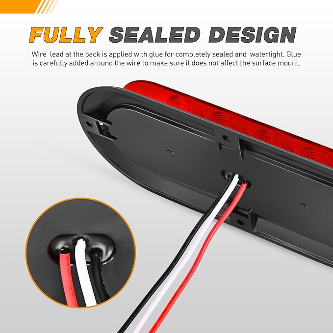 GOOACC 6Inch Oval Tail Light 2PCS Red 10LED Brake Stop Turn Signals Lights Surface Mount IP67 Waterproof for Trailer Truck RV Tractor Lorry Camper Van