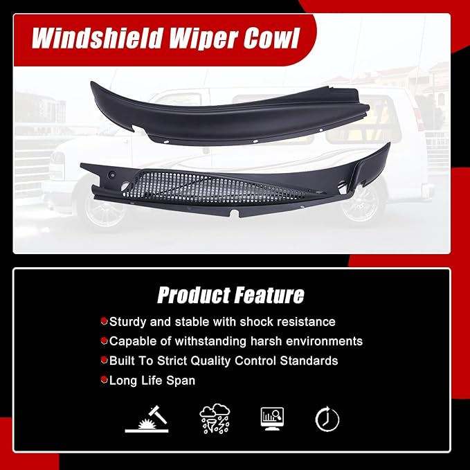 SecosAutoparts 2Pcs Windshield Wiper Cowl Panel Grille LH+RH, Compatible with Chevrolet Express Fit for GMC Savana 1500 2500 3500 Van 1996-2017# 25826329 25826330