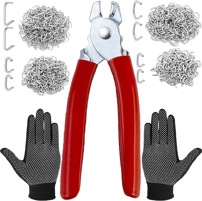 480Pcs 3/4" 1/2" 3/8" 1" Galvanized Hog Rings with Straight Hog Ring Pliers Assortment, Professional Upholstery Hog Rings Installation Kit for Bungee Shock, Cords, Animal Pet Cages, Bagging